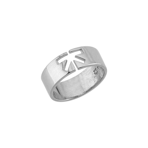 Icon Ring 925 ayar gümüş unisex yüzük, ok ikonu kesikli bant — açılı görünüm, Two-Borg
