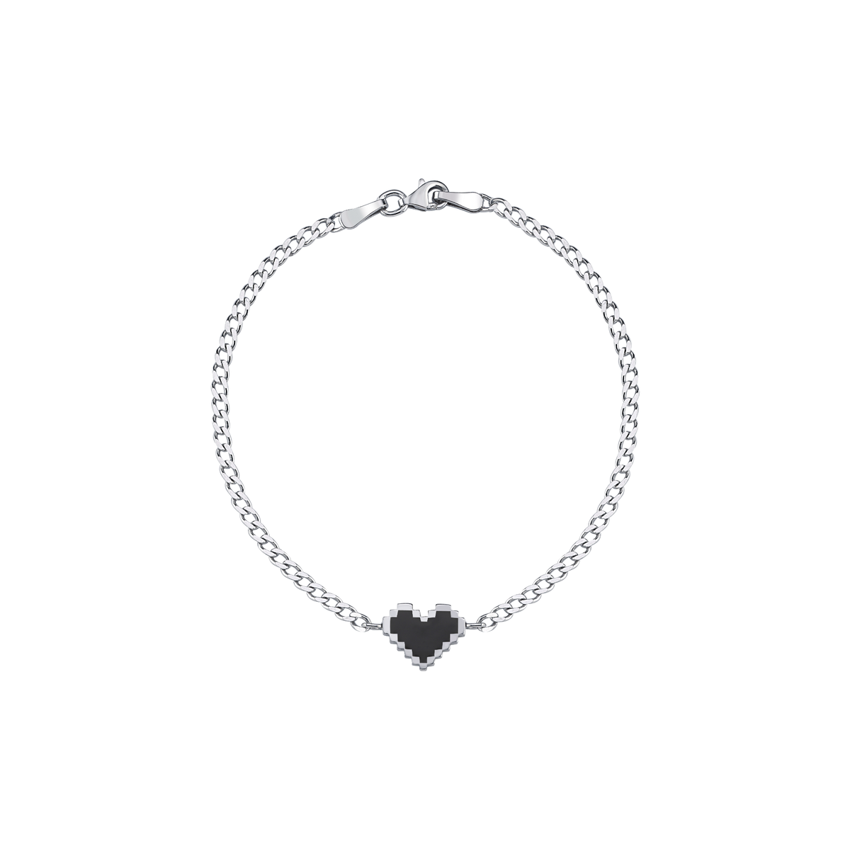 Silver | PIXEL LOVE BRACELET — siyah piksel kalp detaylı 925 ayar gümüş bilezik, önden ürün görünümü
