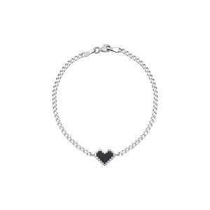 Silver | PIXEL LOVE BRACELET — siyah piksel kalp detaylı 925 ayar gümüş bilezik, önden ürün görünümü
