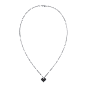 Silver | PIXEL LOVE CHAIN — siyah piksel kalp uçlu 925 ayar gümüş kolye, önden ürün görünümü